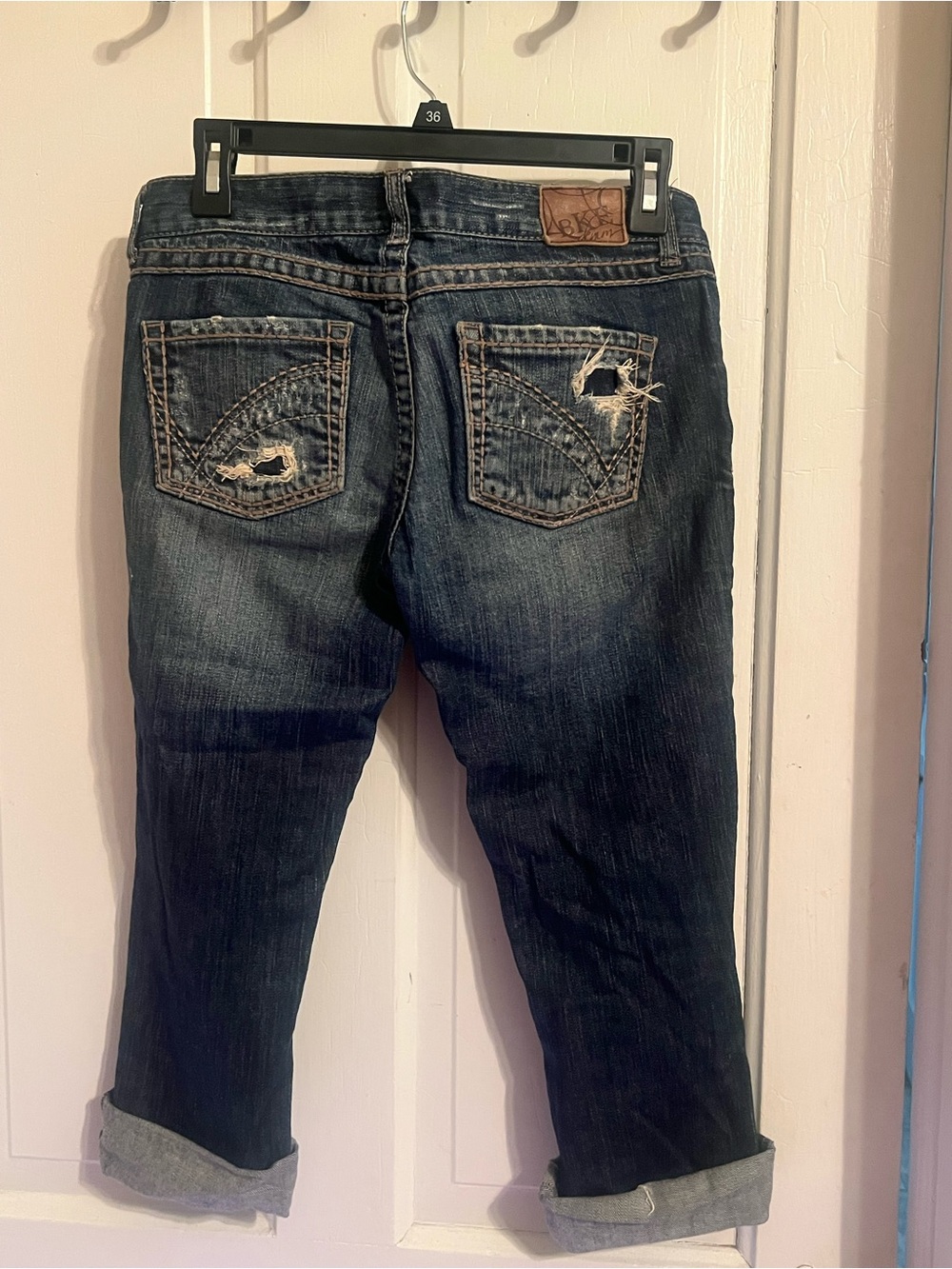 Distressed Dark Blue Women's Boyfriend Jeans - Picture 2 of 2